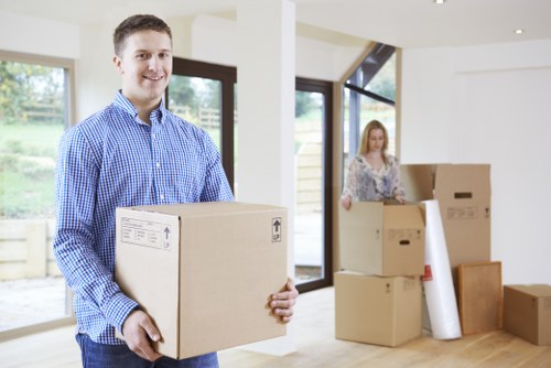 Packed boxes and furniture prepared for a Friernbarnet home move