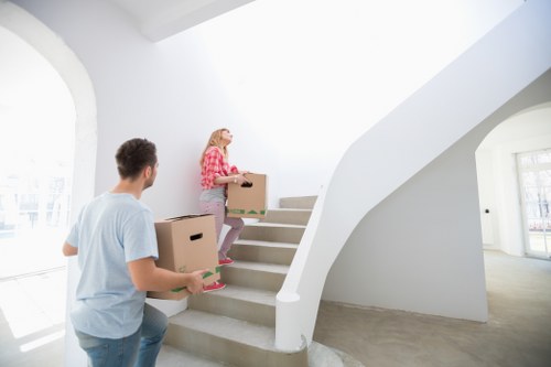 Organized short-term storage unit in Friernbarnet with packed boxes